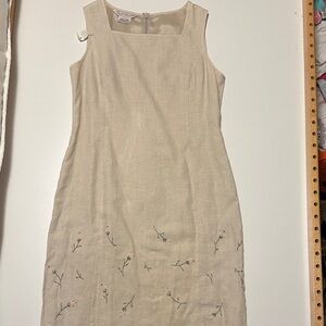 Laura Ashley Beige Linen Floral Dress